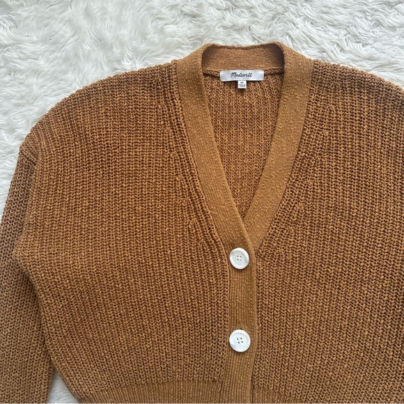 Madewell Greywood Crop Cardigan Sweater Button Front 100% Cotton Toffee Sz XS - Picture 5 of 11